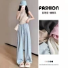 Petite textured acetate Yamamoto pants, blue 2024 spring collection, high-waisted, laid-back style, wide-leg pants, summer women's drape details Picture